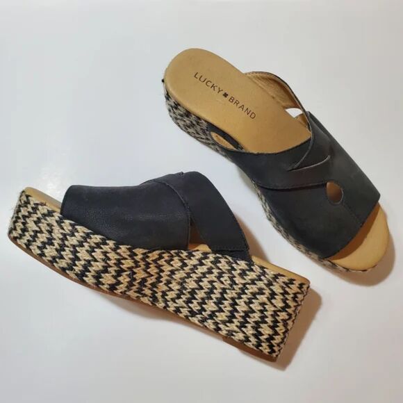 Lucky Brand / Genzy Platform Espadrille Wedge Sandals in Black / Size 8.5 - Picture 6 of 15